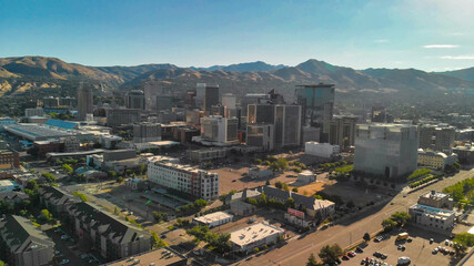 Sticker - Salt Lake City aerial skyline on a sunny day, Utah from drone