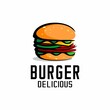 burger logo vector, restaurant logo illustration design, brand, label, template
