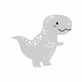 Fototapeta Dinusie - Cute grey dinosaur in scandinavian style. Funny cartoon dino for kids cards, baby shower, t-shirt, birthday invitation, house interior. Bohemian childish vector illustration.