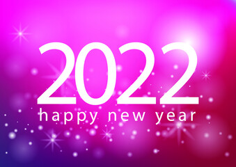 2022 Happy New Year of Beautiful pink Christmas background. Vector golden glittering text with sparkle shine for 2022 new year holiday greeting card.