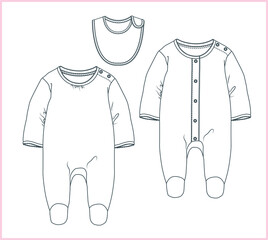 Poster - Set of Vector Baby clothes. Baby fashion flat sketch template. Technical Fashion Illustration