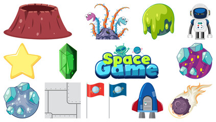 Wall Mural - Set of isolated fantasy space game objects and elements