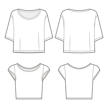 Cropped round neckline top fashion vector sketch, Apparel template