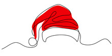 Continuous One Single Line Of Santa Claus Hat Isolated On White Background.