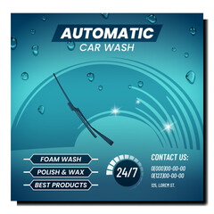 Sticker - Automatic Car Wash Creative Promo Banner Vector. Automotive Car Wash Service For Cleaning Dirty Automobile Advertising Poster. Vehicle Body Cleaner Equipment Style Concept Template Illustration