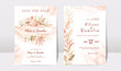 Gold wedding invitation card template set with floral and watercolor background