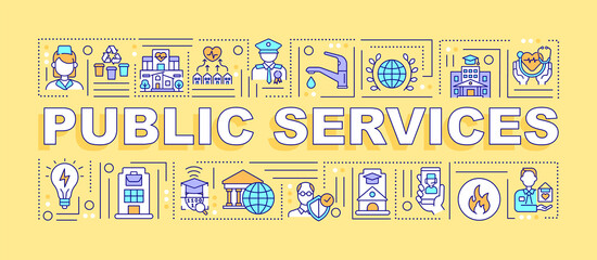 Wall Mural - public services word concepts banner. infrastructures organization. infographics with linear icons o