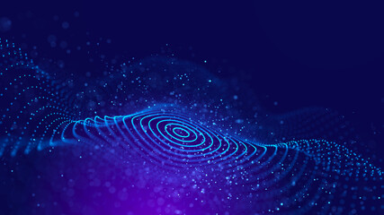 Wall Mural - A wave of technology intertwined with dots and lines. Internet explorer of big data. 3D rendering.
