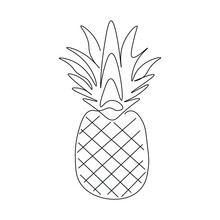 Pineapple Line Drawing Vector. Isolated Icon. Fruits Vector. Design Linear Artwork Element. Flat Design. One-line Object.