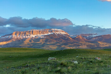 Canvas Print - Colorful scattered moraine with Castle Reef along the Rocky Mountain Front near Augusta, Montana, USA