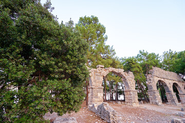 Wall Mural - Travel and architecture. Ancient aqueduct in antique town Phaselis, Turkey.