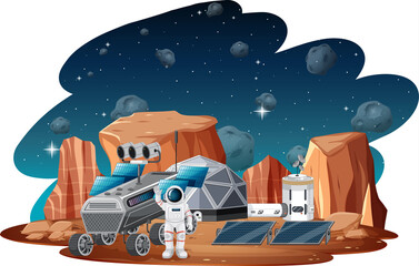Wall Mural - Space station on planet landscape