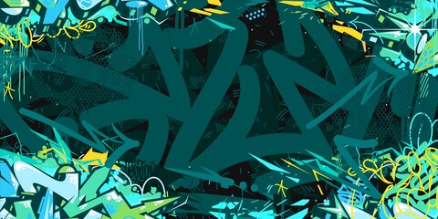 Wall Mural - Dark Abstract Hip Hop Street Art Graffiti Style Urban Calligraphy Vector Illustration Background