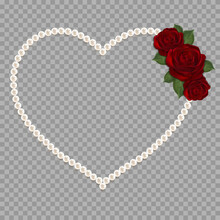 Pearl Heart With Red Roses (PNG)
