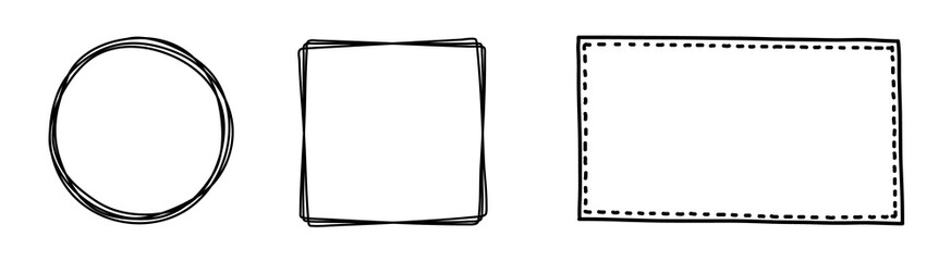 Wall Mural - Hand drawn frames. Set of blank black square and round hand drawn sketches