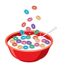 Vector Red Bowl With Cereals In Milk