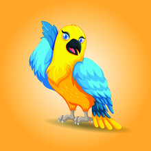 Blue And Yellow Parrot Cute Cartoon Vector Illustration