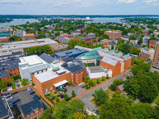 Wall Mural - Peabody Essex Museum PEM aerial view at 161 Essex Street in historic city center of Salem, Massachusetts MA, USA. 