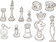 © Paint_art - Chess doodle sketch line graphics vector hand drawn games tournaments. Separate elements of the figure on a white background