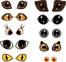 Set Of Diverse Cartoon Animal Eyes Isolated On White Background