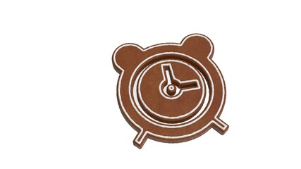 Sticker - 3d rendering of gingerbread symbol of alarm clock isolated on white background