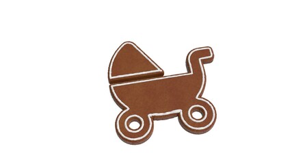 Wall Mural - 3d rendering of gingerbread symbol of baby carriage isolated on white background