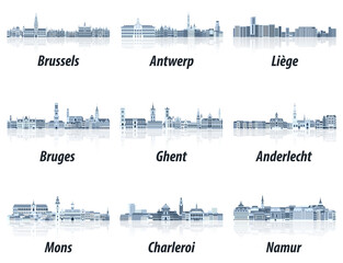Fototapete - Belgium main cities cityscapes in tints of blue color palette. Сrystal aesthetics style