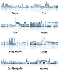 Wall Mural - Czech Republic main cities cityscapes in tints of blue color palette