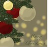 Merry Christmas Card with Christmas Tree Branches and Ornaments