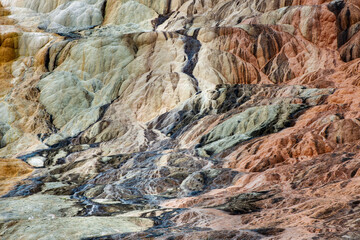 Wall Mural - Colorful bacteria on the terraces of Mammoth Hot Springs, Yellowstone National Park, Wyoming.