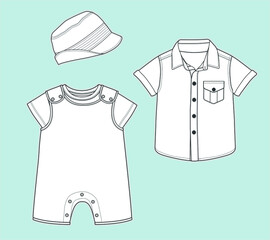 Wall Mural - Set of Vector Baby clothes. Baby fashion flat sketch template. Technical Fashion Illustration