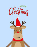 Fototapeta Na drzwi - Vector cute cartoon reindeer. Greeting card Merry Christmas and happy New year. Illustration of reindeer in flat style. 