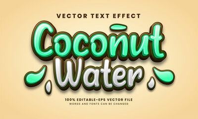 Wall Mural - Coconut water 3D text effect. Editable text style, suitable for drink product needs.