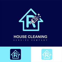 Wall Mural - Modern Simple Cleaning Service, House Care and Maintenance Business Logo Design Idea with Initial R Letter on Home and Brush Sparkling