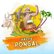 Successful Farmer With Pongal Greetings Elements