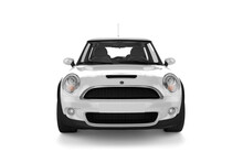 White mini sport car on white background mockup