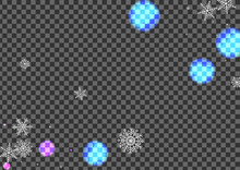 Blue Snow Background Transparent Vector. Blur Blurry Texture. Bright Blurred. Pink Flakes Defocused. Xmas Frame.