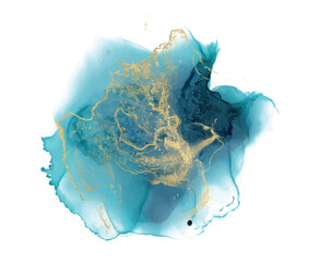 Wall Mural - Alcohol ink abstract shape Gold and blue texture