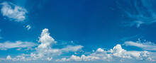 Deep Blue Sky And Different Types Of White Clouds In It. Beautiful Nature Background.