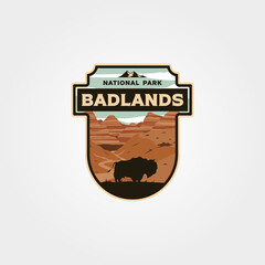 Wall Mural - badlands national park logo vintage vector patch illustration design, travel badge design