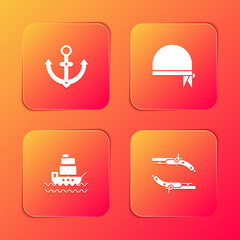 Poster - Set Anchor, Pirate bandana for head, Ship and Vintage pistols icon. Vector