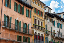 Medieval Frescoes On The Facades Of Ancient Buildings In The Old Part Of Verona. Italy