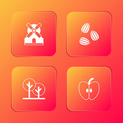 Sticker - Set Windmill, Seeds, Tree and Apple icon. Vector