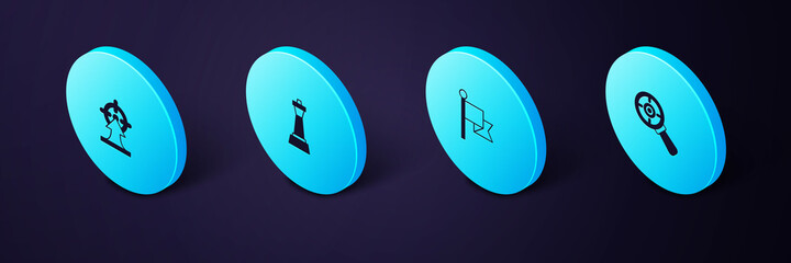 Poster - Set Isometric Target with magnifying glass, Flag, Chess and icon. Vector