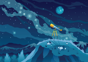 Wall Mural - telescope for space exploration, science discovery and astronomy studying. against the background of
