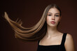 © Alena - Beautiful young woman with long straight hair and makeup. Brown background