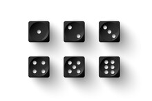 Dice Game With Black Cubes With White Dots, 3d Realistic Gambling Objects To Play In Casino