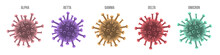 Coronavirus Icons, Variants From Greek Alphabet, Alpha Beta Gamma Delta And Omicron