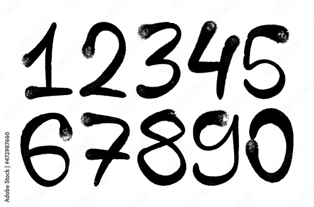 graffiti numbers. set of numbers in the style of graffiti spray paint
