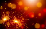 Fototapeta  - Burning sparklers on abstract snowy background. Happy new year. 3d illustration
